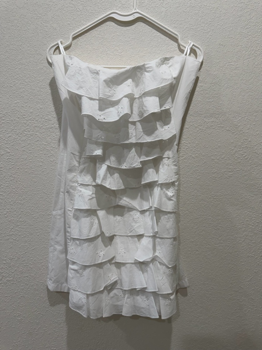 Zara White Strapless Ruffle Eyelet Dress